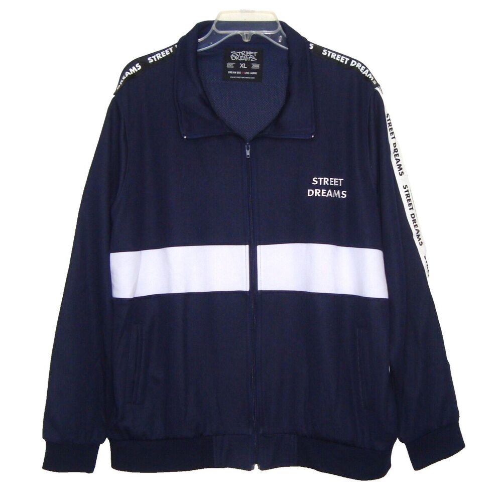 NWOT STREET DREAMS Mens Navy White Zip Up Embroidered Logo Jacket Size XL